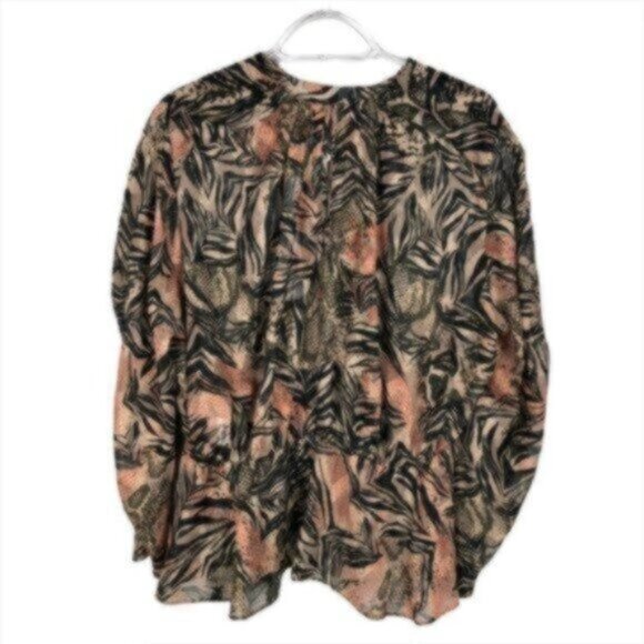 NWT IRO Peach/Black Print Sheer Dressy Blouse 10 - Picture 3 of 8